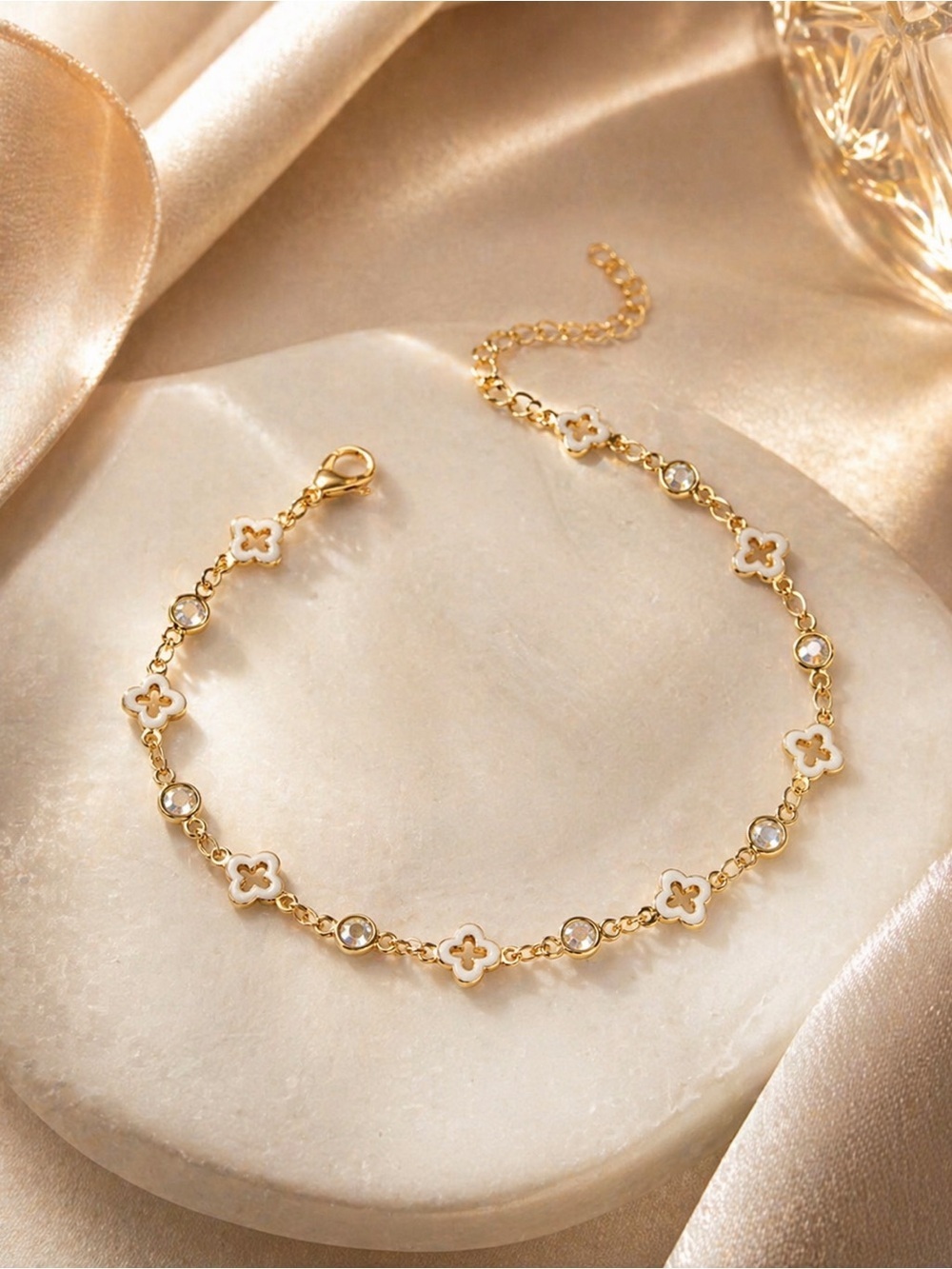 Luxury Gold Clover And Rhinestone Anklet